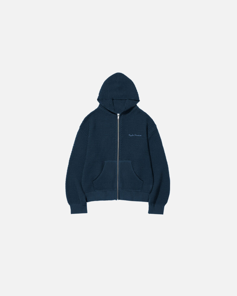 Blue Knit Zip Hoodie