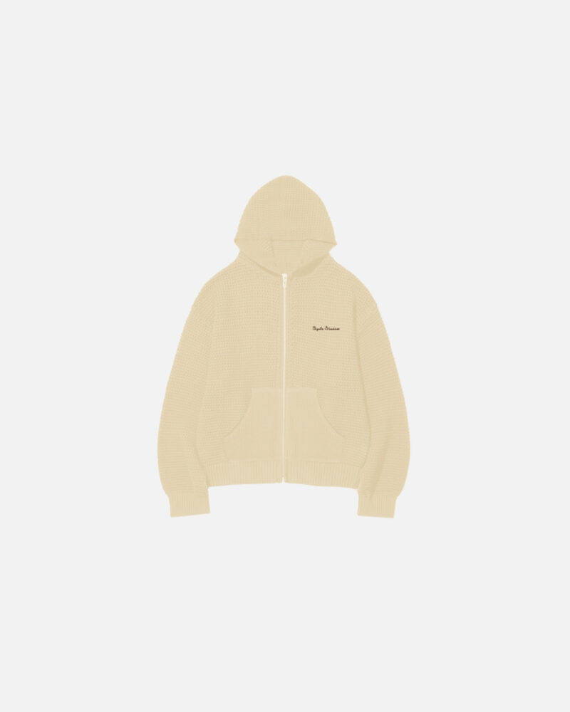 Cream Zip Knit Hoodie