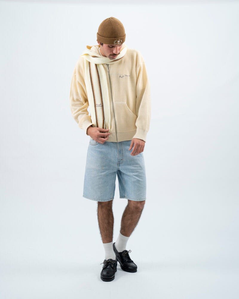 Cream Zip Knit Hoodie - Image 3