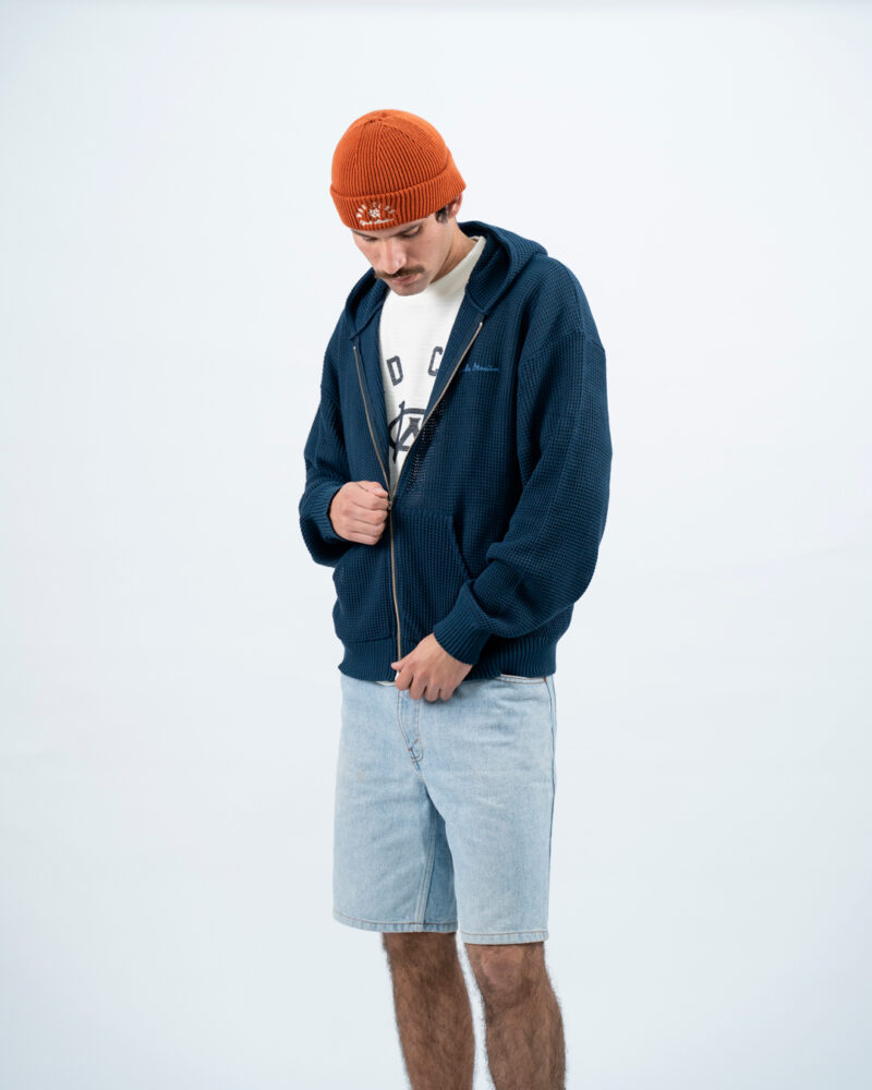 Blue Knit Zip Hoodie - Image 3